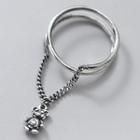 Bear Chained Layered Sterling Silver Open Ring S925 Silver Ring - One Size