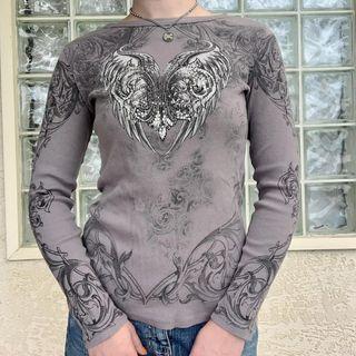 Wings Printed Round Neck Long Sleeve Top