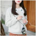 Embroidered Collar Pullover