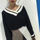 Contrast Trim Long-sleeve T-shirt Black - One Size