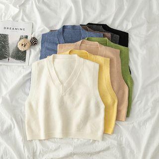 Sleeveless V-neck Plain Knit Top