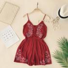 Flower Embroidered Spaghetti Strap Playsuit