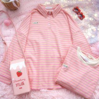 Polo / Round Collar Long-sleeve Striped T-shirt