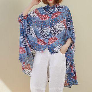 Patterned Dip Back Shirt Violet - One Size