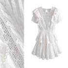Short-sleeve Frill Trim Lace Mini A-line Dress