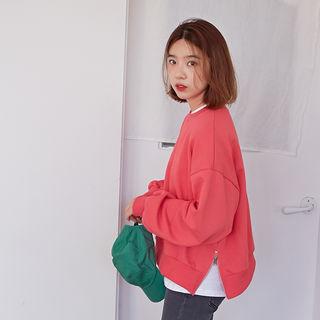 Zipped-hem Colored Sweatshirt