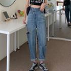 Ripped Asymmetrical Waist Wide Leg Jeans