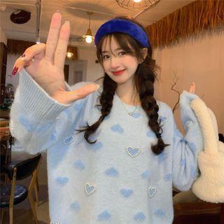 Beaded Heart Pattern Sweater