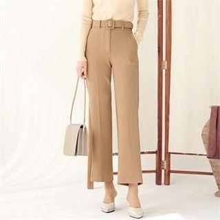 Tall Size Flat-front Dress Pants With Belt