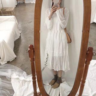Set: Long-sleeve Midi Dress + Slipdress