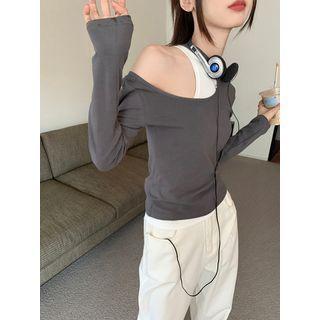 Set: Tank Top + Long-sleeve Slim-fit Top Gray - One Size