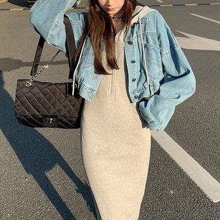 Midi Bodycon Hoodie Dress / Denim Cropped Jacket