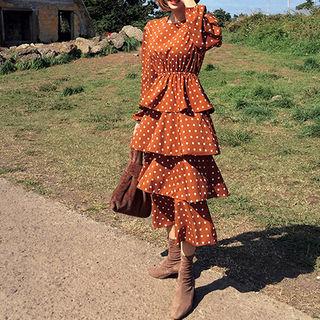 Polka-dot Ruffle-tiered Long Dress