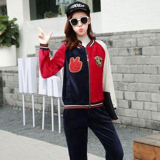 Colour Block Fleece-lined Baseball Jacket
