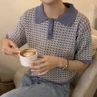 Patterned Short-sleeve Knit Polo Shirt