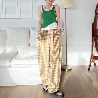 Tank Top / Camisole Top / Gingham Wide Leg Pants / Set