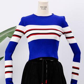Colorblock Crop Knit Top Blue - One Size