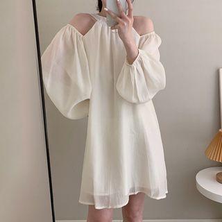 Lantern Sleeve Cold Shoulder Mini Dress
