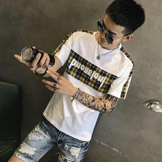 Short-sleeve Plaid Lettering T-shirt