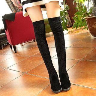 Platform Block Heel Knit Over-the-knee Boots