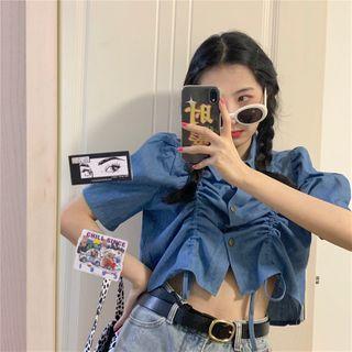 Short-sleeve Drawcord Shirt As Shown In Figure - One Size