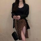 Plain Blazer / Top / Leopard Print Skirt