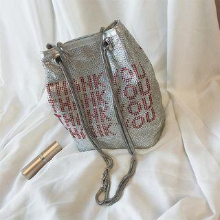 Lettering Rhinestone Bucket Bag