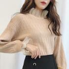 Frill Trim Mock Two-piece Long-sleeve Knit Top