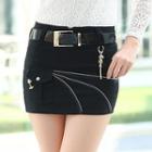 Zip Detail Fitted Skirt With Belt