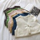 Plain V-neck Single-breasted Knit Vest