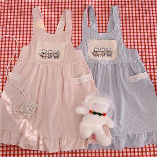 Cartoon Embroidered Corduroy Overall Dress