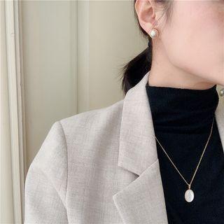 Imitation Pearl Button Sterling Silver Earrings