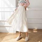 High Waist Shirred Midi A-line Skirt
