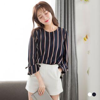Stripe Fluted-sleeve Chiffon Top