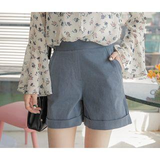 Banded-waist Cuff-hem Shorts