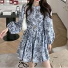 Long Sleeve Floral Print Mini A-line Dress