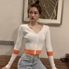 Long-sleeve Contrast Stripe Zip Knit Top
