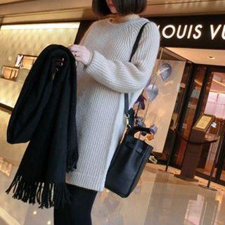Plain Long-sleeve Mini Knit Dress