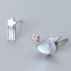 925 Sterling Silver Non-matching Whale & Star Earring 1 Pair - S925 Silver Earrings - As Shown In Figure - One Size