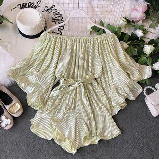 Faux Pearl Off-shoulder Playsuit With Sash