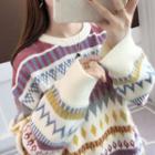 Ethnic Patterned Long-sleeve Knit Sweater