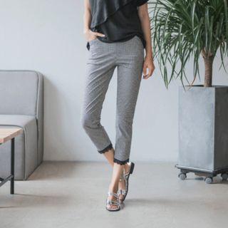 Lace-hem Gingham Stretch Pants