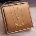 Double-layered Lettering Rhinestone Necklace Gold - One Size