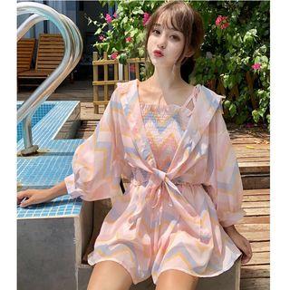 Set: Chevron Print Camisole Top + Culottes + Light Jacket