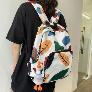 Leaf Print Nylon Zip Backpack