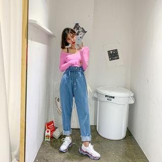 Paperbag-waist Baggy-fit Jeans Blue - One Size