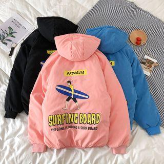 Hooded Print Zip Padded Bomber Jacket