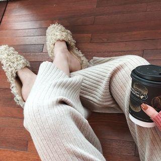 High-waist Ribbed Straight-leg Pants
