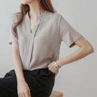 Open-placket Pleated Paneled Top