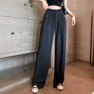 High-waist Plain Loose Fit Pants